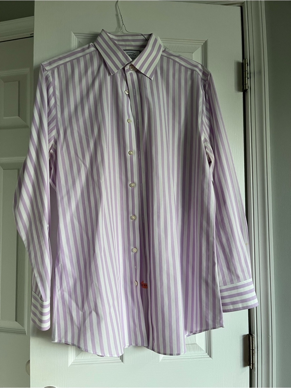 Charles Tyrwhitt Lavender and White Striped Dress Shirt - Classic Spread Collar